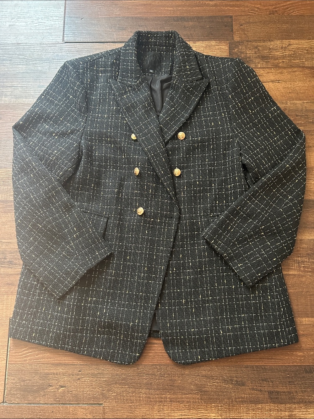 Mina Self Double-Breasted Tweed Blazer - XXL